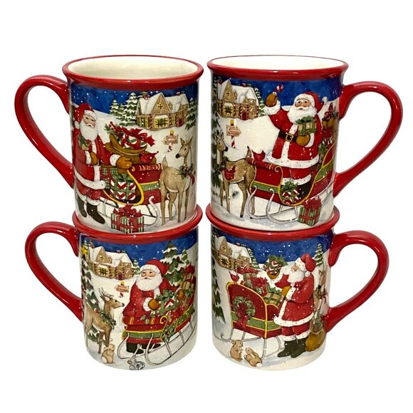 Susan Winget Santa Claus Christmas Mug Set of 4 Holiday Traditional Classic - Picture 1 of 8